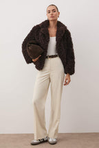Trendyolmilla Gül Kurusu Wide Leg/Geniş Paça Yüksek Bel Dokuma Pantolon TWOSS23PL00314