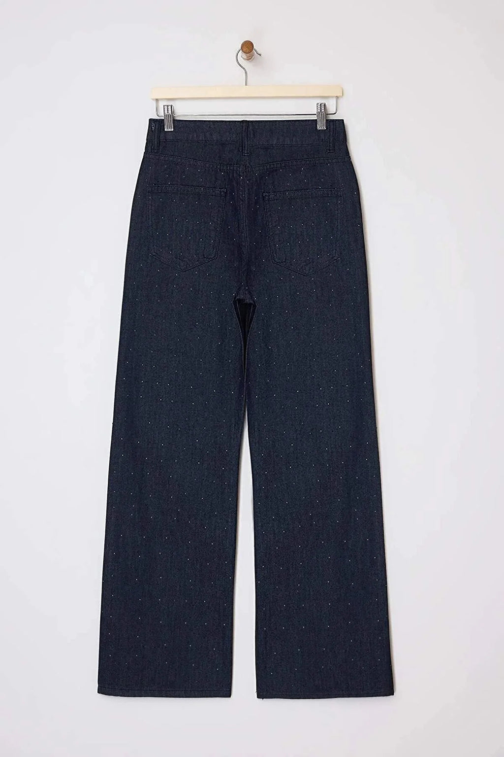 Koyu Mavi %100 Pamuk Taşlı Uzun Boy Yüksek Bel Raw Wide Leg Jeans TWOSS26JE00072