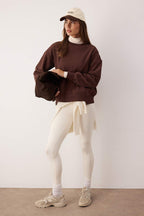 Trendyolmilla Koyu Kahverengi Premium Oversize Kalıp Dikiş Detaylı İçi Polarlı Örme Sweatshirt TWOAW26SW00204