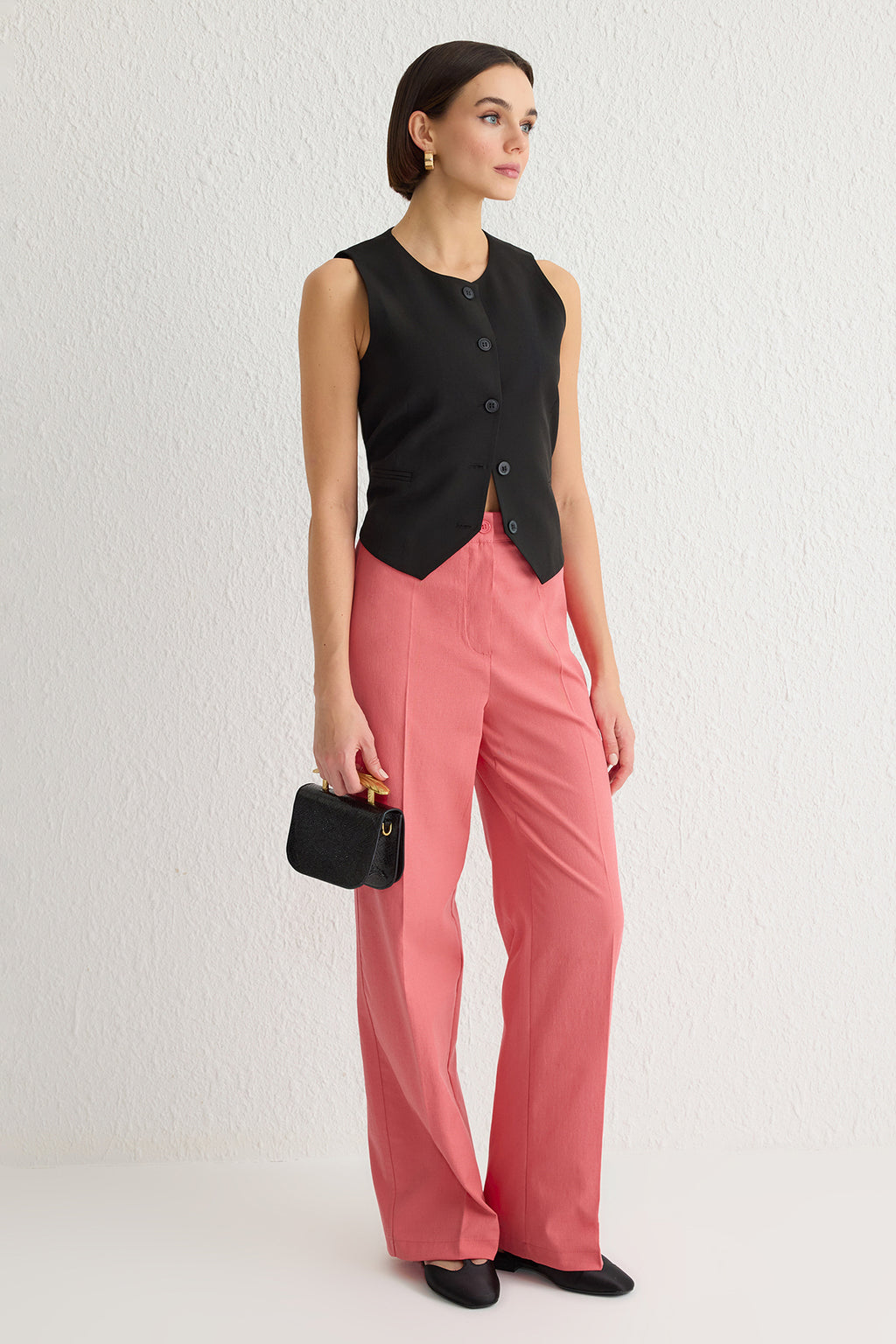 Trendyolmilla Siyah Wide Leg/Geniş Paça Yüksek Bel Dokuma Kumaş Pantolon TWOSS23PL00314