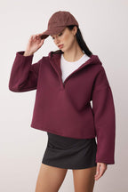 Trendyolmilla Siyah Kalın İçi Polarlı Yarım Pat Fermuarlı Oversize Kapüşonlu Örme Sweatshirt TWOAW26SW00060