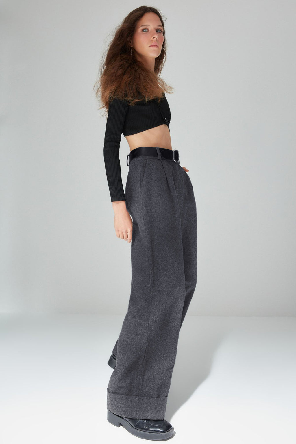 Trendyolmilla Siyah Wide Leg/Geniş Paça Yüksek Bel Dokuma  Pantolon TWOAW23PL00302