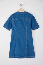 Mavi Kuşgözü Bağlama Detaylı Mini Denim Elbise TWOAW26EL00033