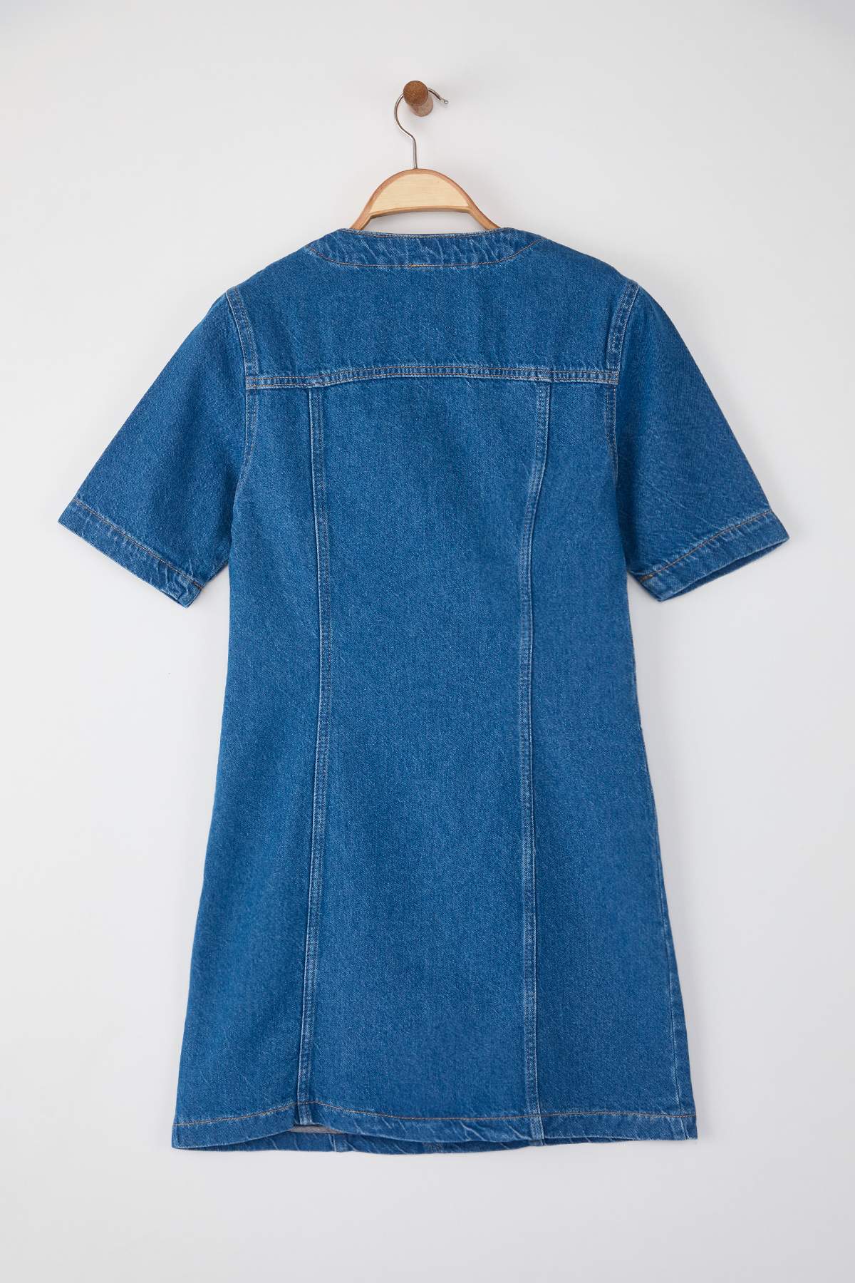 Mavi Kuşgözü Bağlama Detaylı Mini Denim Elbise TWOAW26EL00033