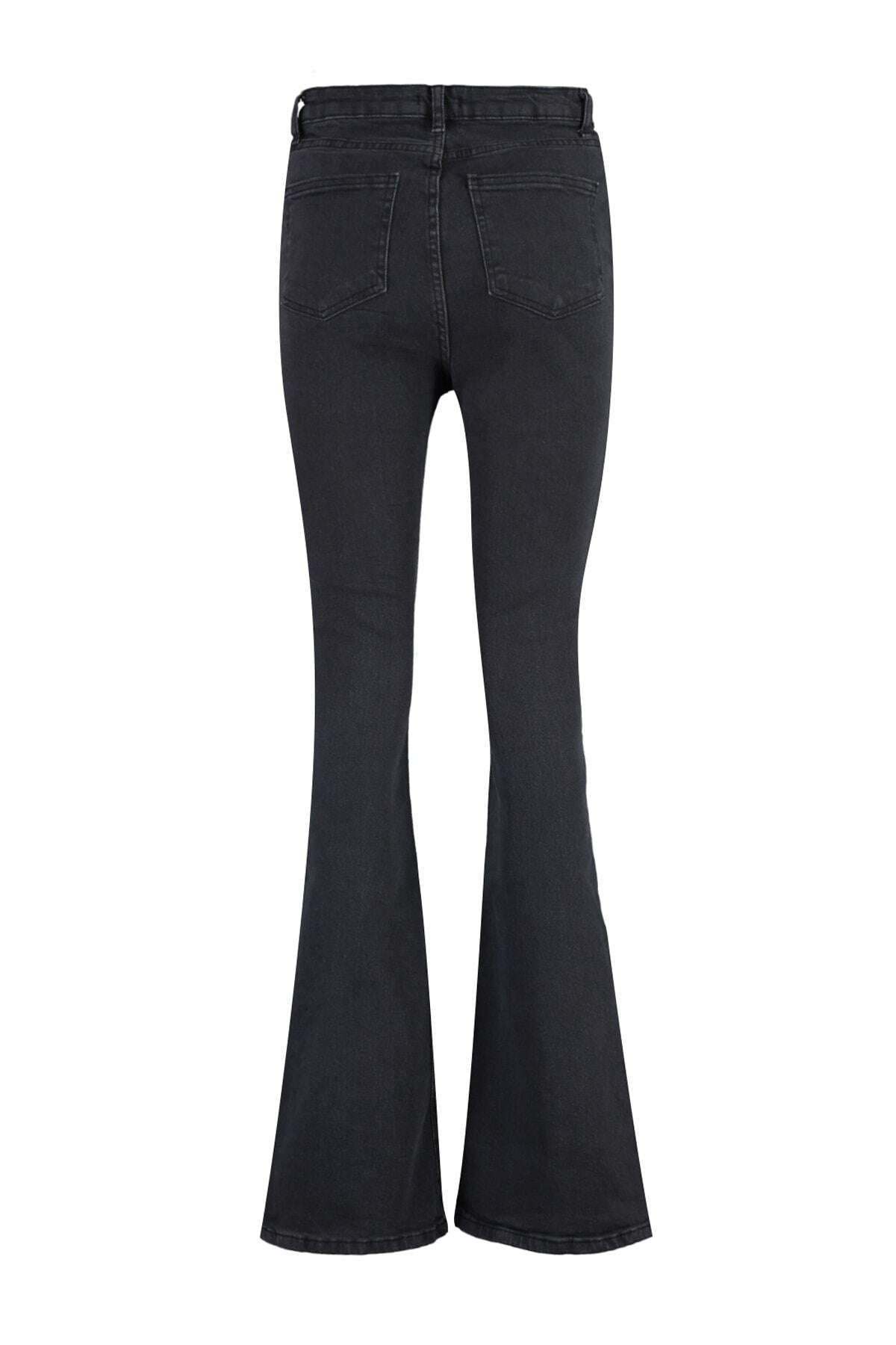 Trendyolmilla Mavi Önden Düğmeli Yüksek Bel Orta Esnek İspanyol Paça Flare Comfort/Esnek Jeans TWOSS20JE0111