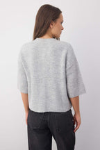 Trendyolmilla Wardrobe Essentials Vizon Yumuşak Dokulu Geniş Kalıp Kısa Kol Basic Triko Hırka | TWOAW26HI00251