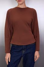 Trendyolmilla Kahverengi Kalın Şardonsuz Belden Oturmalı Bisiklet Yaka Örme Sweatshirt TWOAW26SW00068