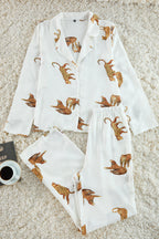 Trendyolmilla Ekru Kaplan Desenli Viskon Dokuma Pijama Takımı THMAW25PT00036