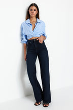 Trendyolmilla Gri Yüksek Bel Wide Leg Geniş Paça %100 Pamuk Non-Stretch Jeans TWOSS23JE00083
