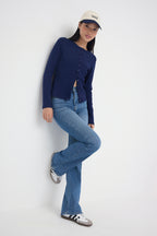 Trendyolmilla Mavi Yüksek Bel Comfort/Esnek İspanyol Paça Flare Jeans TWOAW26JE00095