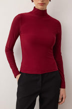Trendyolmilla Siyah Fitted/Vücuda Oturan Uzun Kollu Dik Yaka Fitilli Esnek Örme Bluz TWOAW25BZ00078