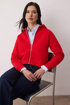 Trendyolmilla Kırmızı Regular Kalıp Crop Fermuarlı Kapüşonlu Kalın İçi Polarlı Örme Sweatshirt TWOAW26SW00045
