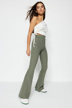 Trendyolmilla Antrasit Fitilli Flare/İspanyol Paça Yüksek Bel Esnek Örme Tayt Pantolon TWOSS23PL00135