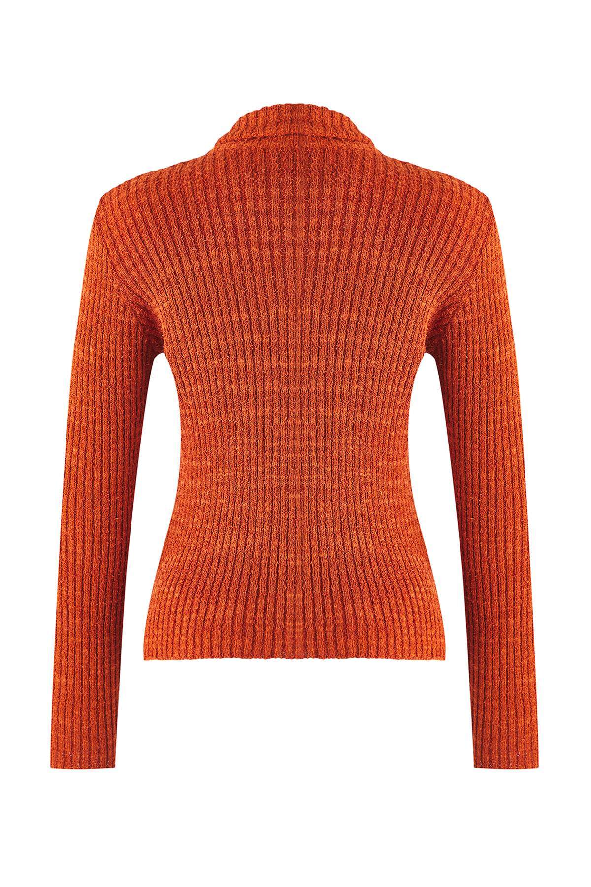 Trendyolmilla Wardrobe Essentials Turuncu Fermuarlı Dik Yaka Yumuşak Dokulu Pamuklu Triko Hırka TWOAW26HI00088