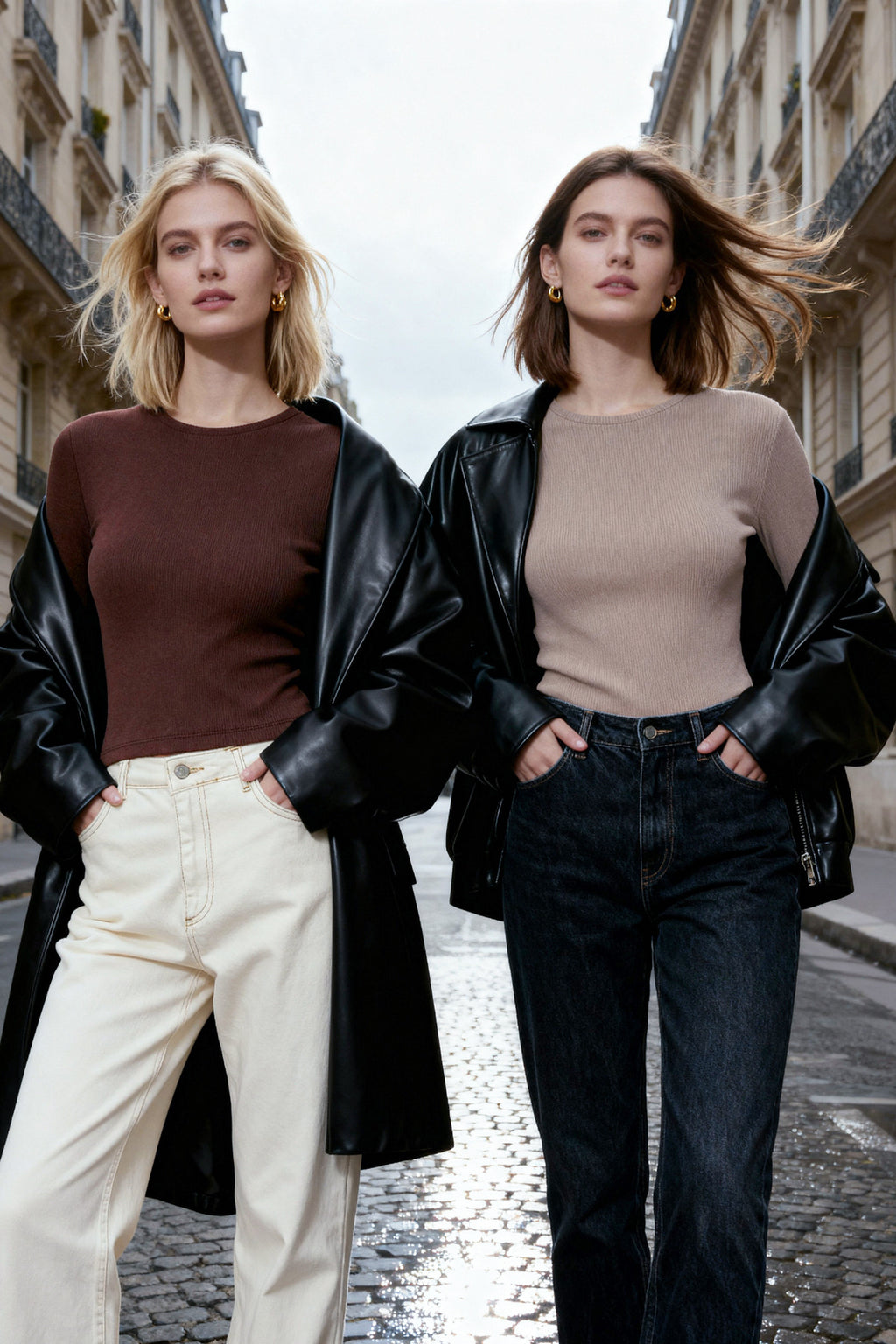 Trendyolmilla Kahverengi-Bej 2'li Paket Vücuda Oturan Bisiklet Yaka Fitilli Crop Esnek Örme Bluz TWOAW22BZ0331