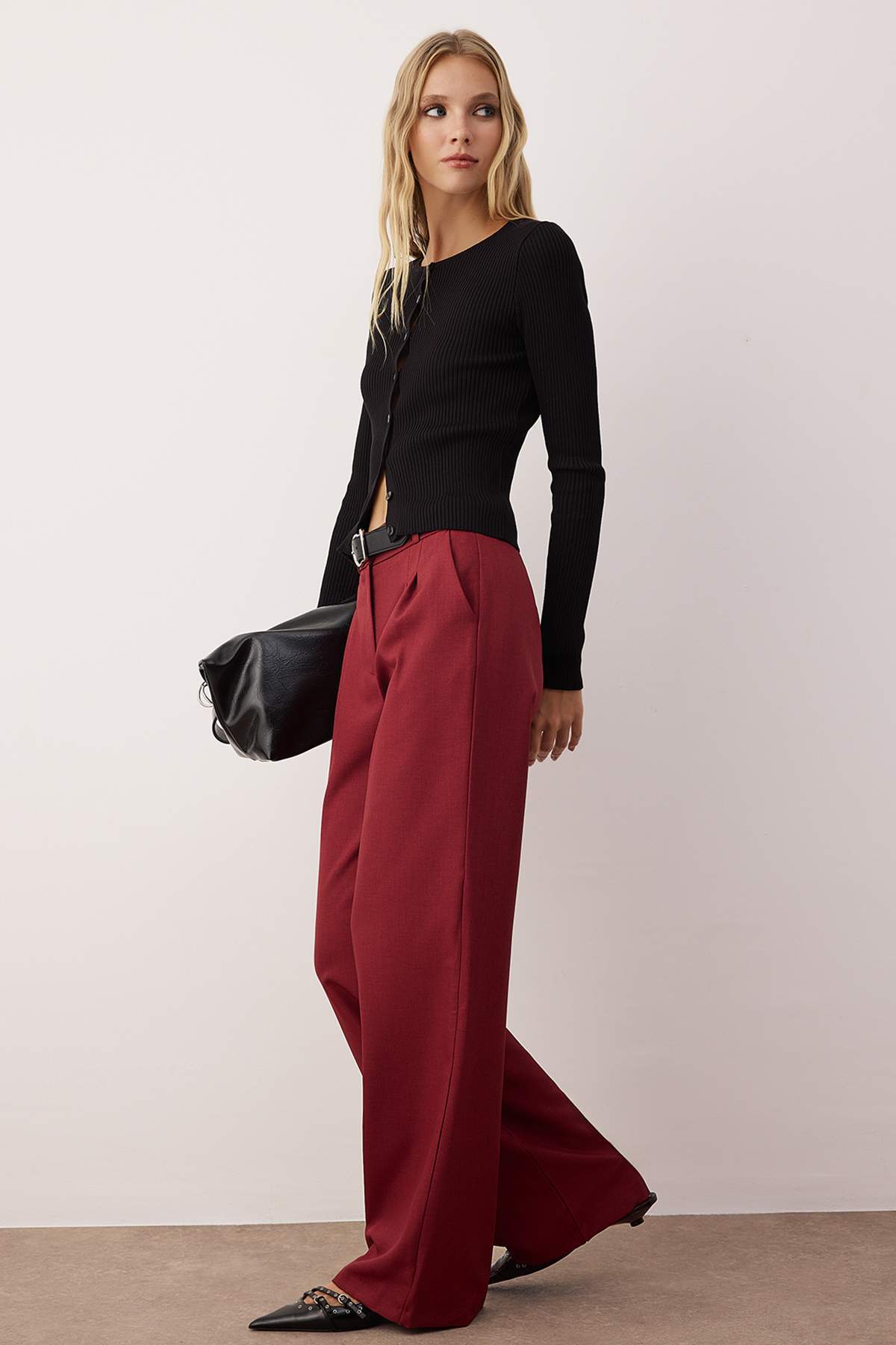 Trendyolmilla Vizon Wide Leg/Geniş Paça Pilili Dokuma Pantolon TWOAW22PL0475