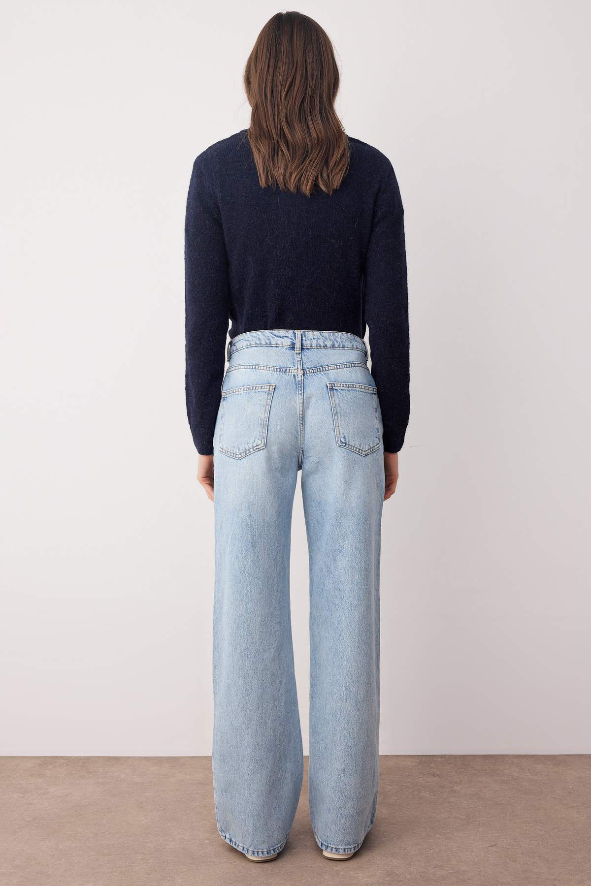 Trendyolmilla Koyu Mavi  Yüksek Bel Wide Leg Jeans TWOAW26JE00074