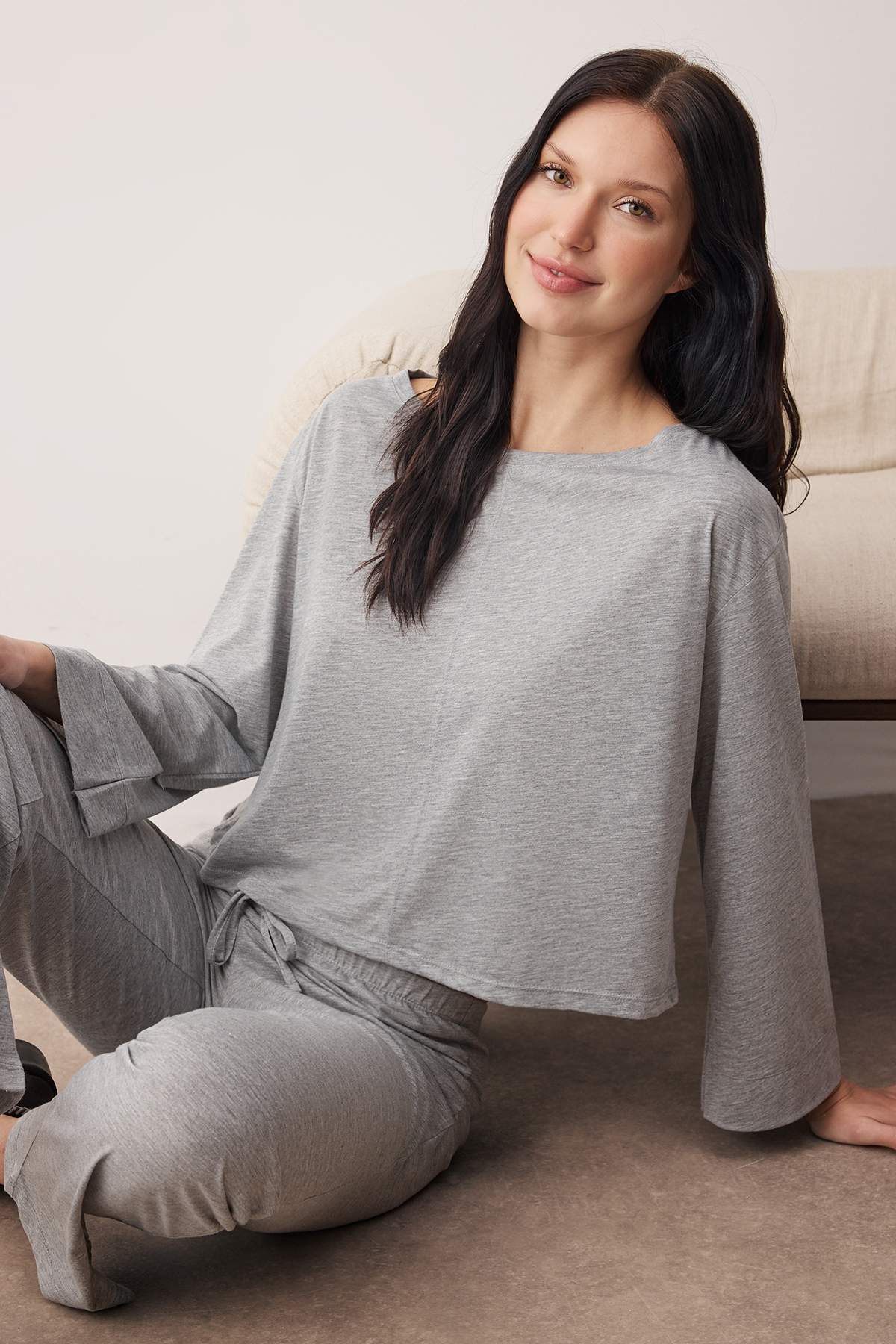Gri Melanj Pamuklu Örme Pijama Takımı THMAW26PT00227