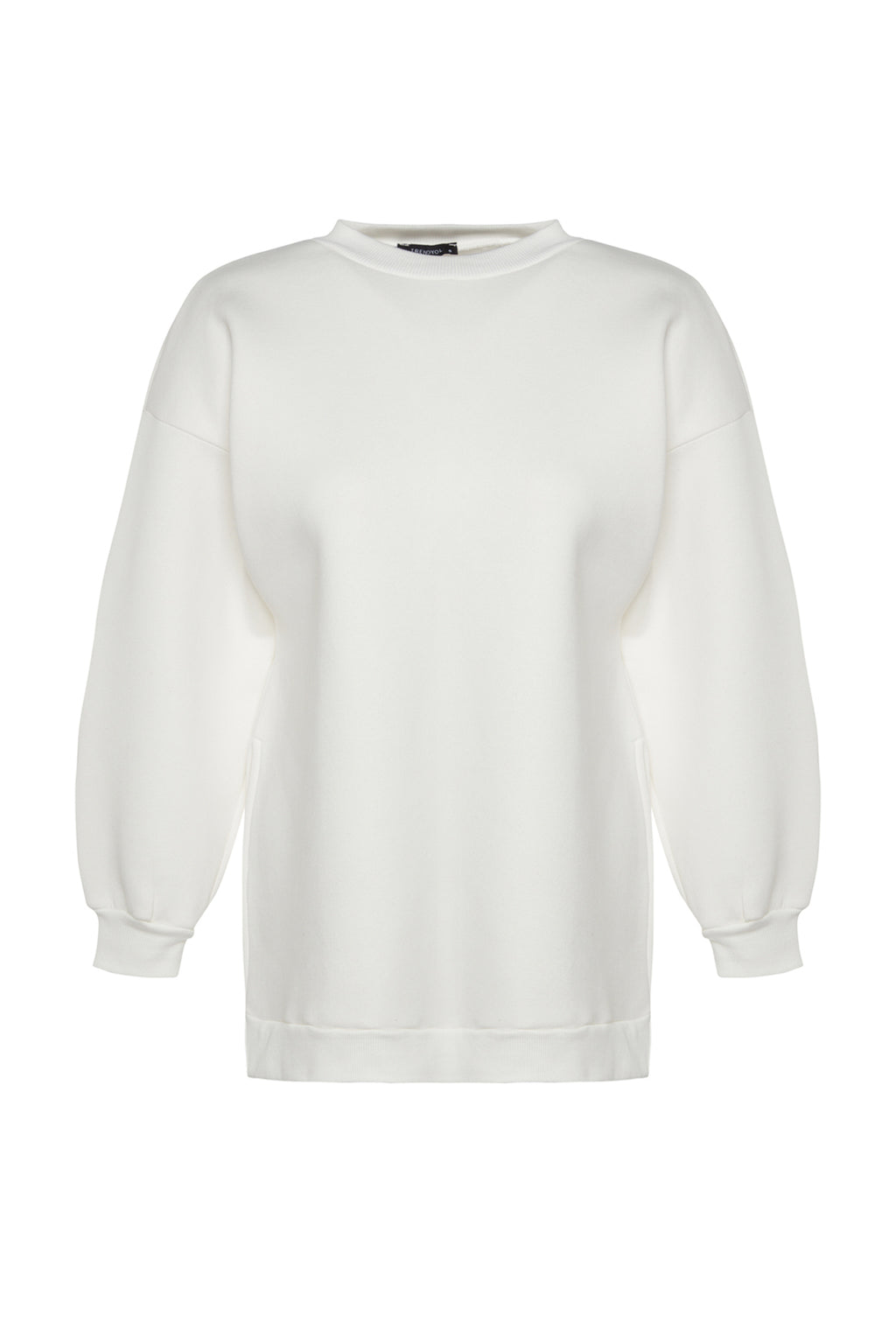 Trendyolmilla Ekru Oversize/Geniş Kalıp Yırtmaç Detaylı Kalın İçi Polarlı Örme Sweatshirt TWOAW23SW00195