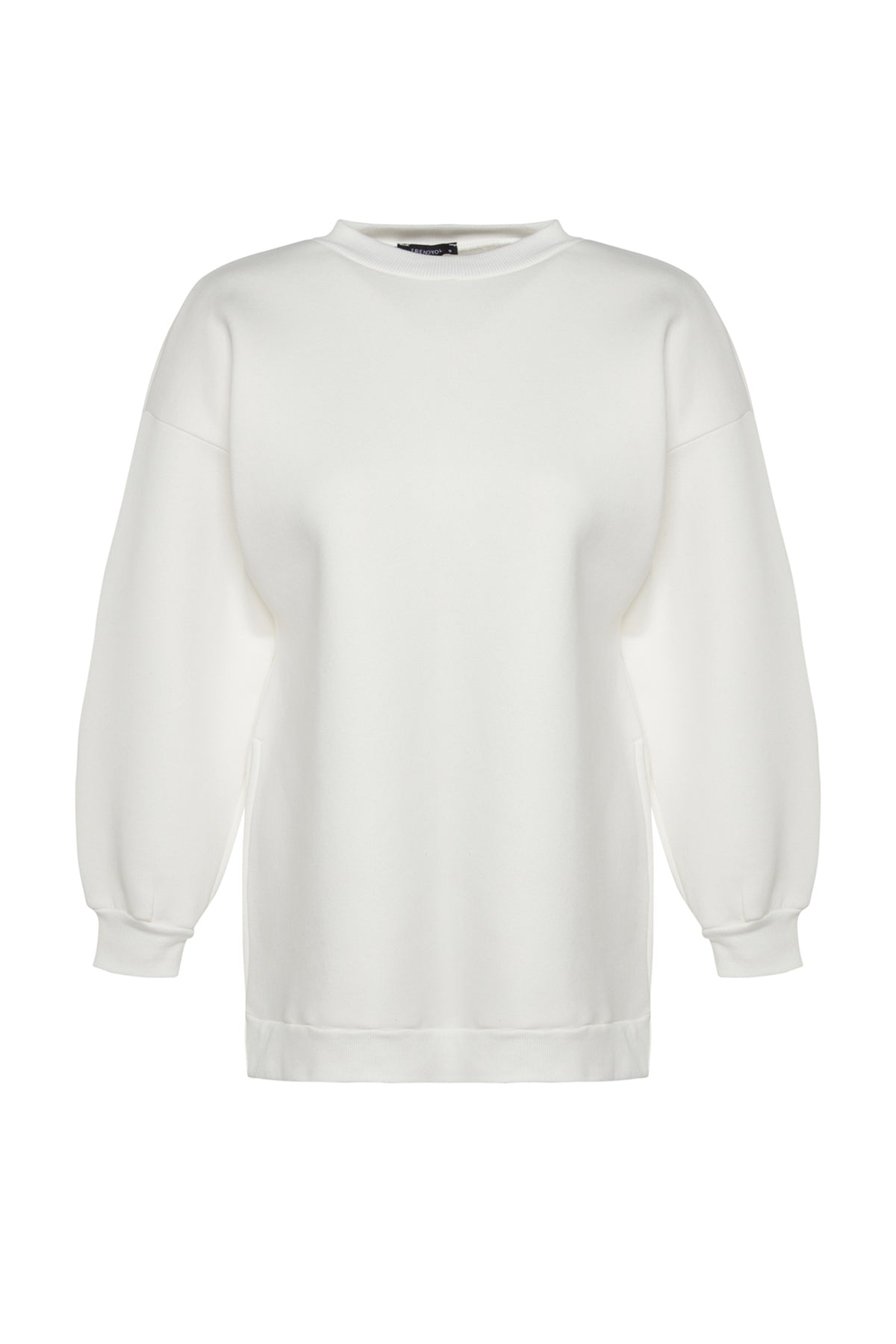 Trendyolmilla Ekru Oversize/Geniş Kalıp Yırtmaç Detaylı Kalın İçi Polarlı Örme Sweatshirt TWOAW23SW00195