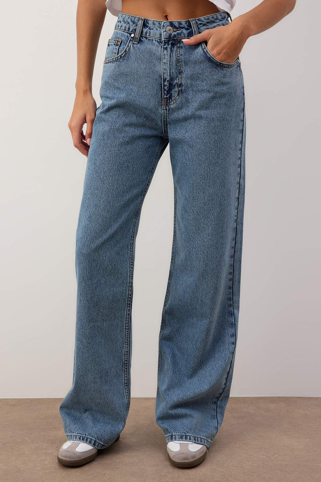 Mavi Kemerli Yüksek Bel Wide Leg Jeans TWOAW26JE00274