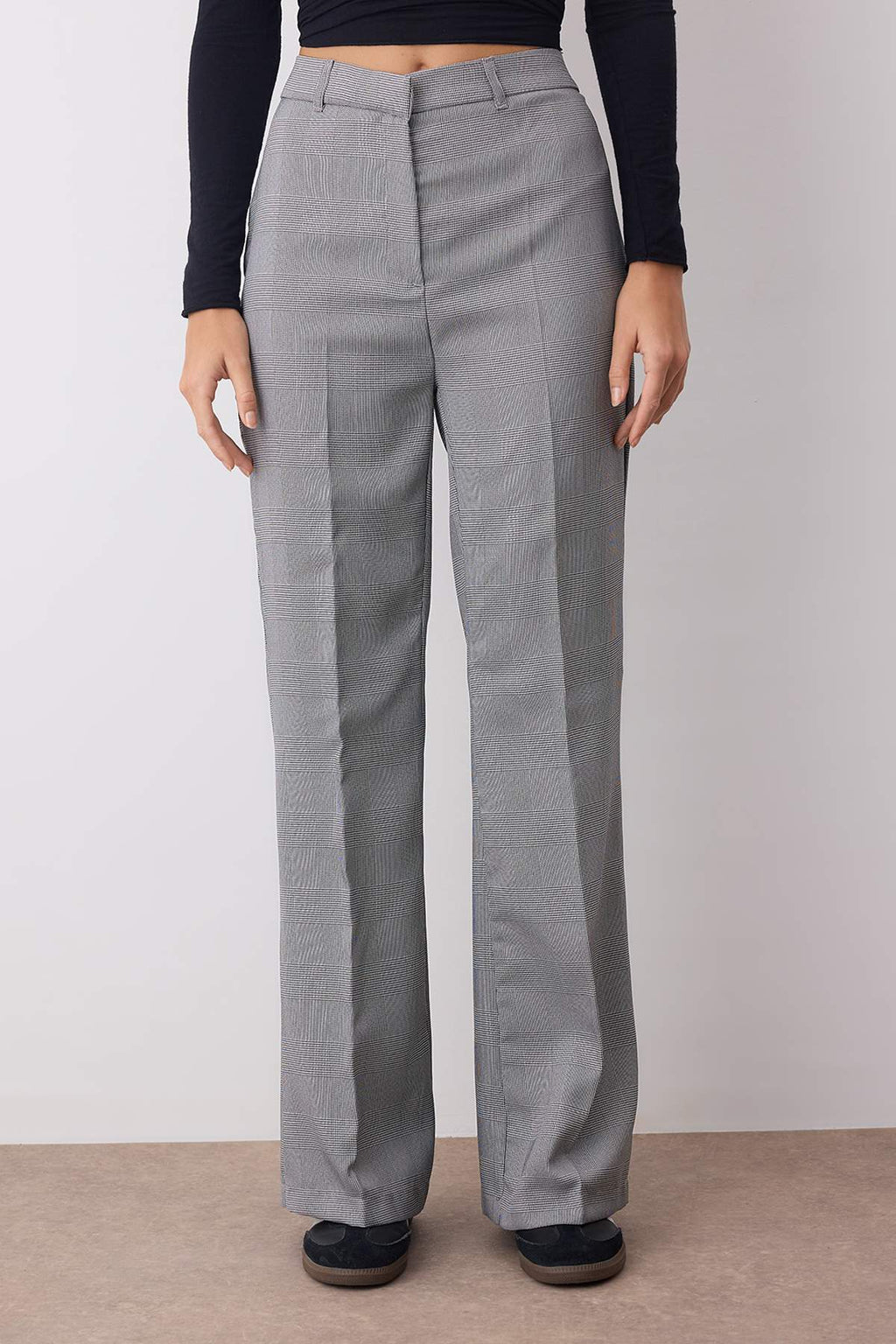 Gri Ekoseli Flare Bootcut Kumaş Pantolon TWOAW26PL00067