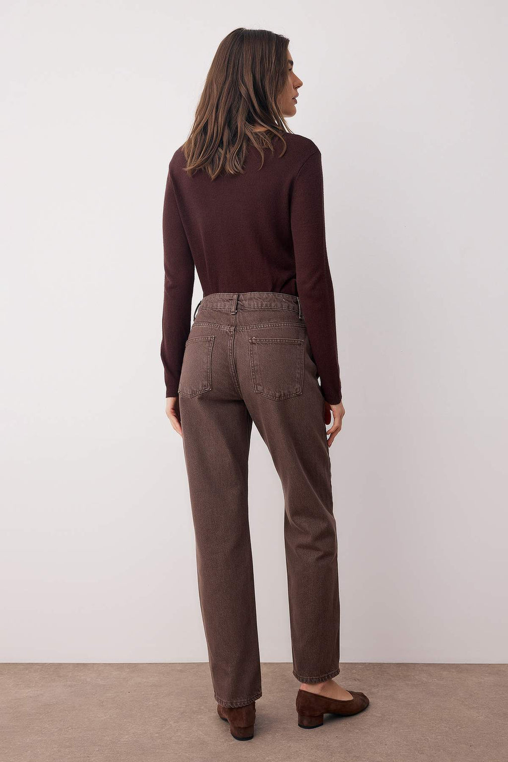 Kahverengi Vintage Yıkama Yüksek Bel Düz Paça Straight %100 Pamuk Non-Stretch Jeans TWOAW26JE00127