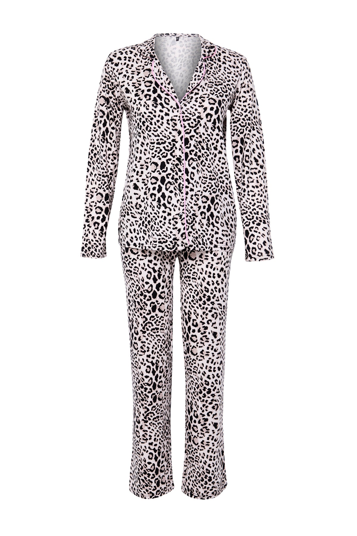 Trendyolmilla Çok Renkli Leopar Desenli Kurdele/Fiyonklu Biyeli Örme Pijama Takımı THMAW25PT00107