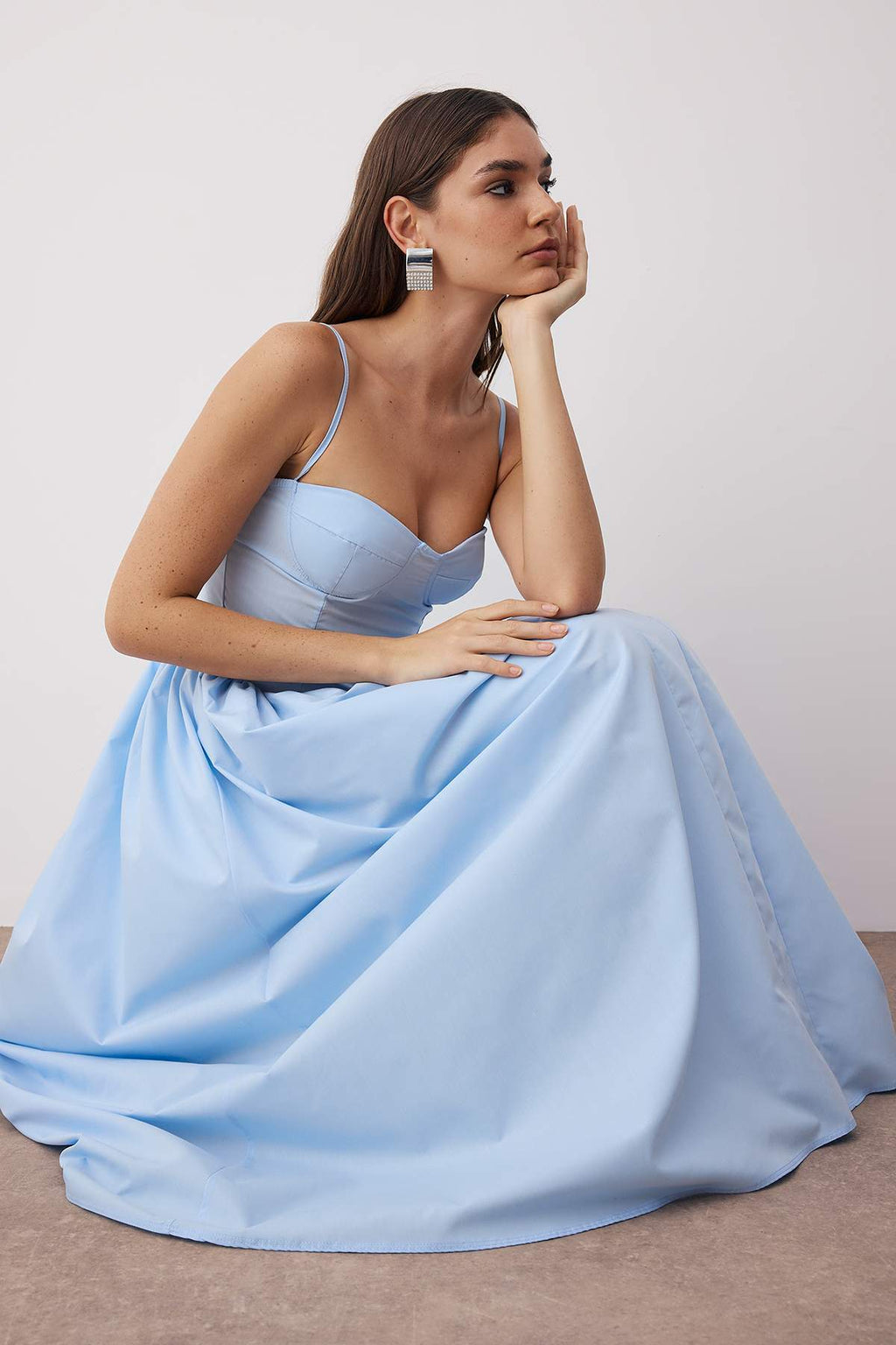 Trendyolmilla Açık Mavi A-Kesim Poplin Dokuma Midi Elbise TPRSS24EL00294