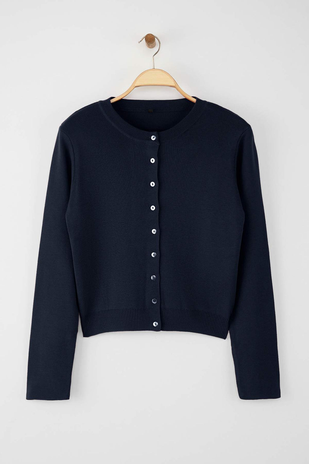 Trendyolmilla Wardrobe Essentials Lacivert Düğme Detaylı Pamuklu Basic Triko Hırka | TWOAW26HI00001