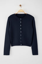 Trendyolmilla Wardrobe Essentials Lacivert Düğme Detaylı Pamuklu Basic Triko Hırka | TWOAW26HI00001