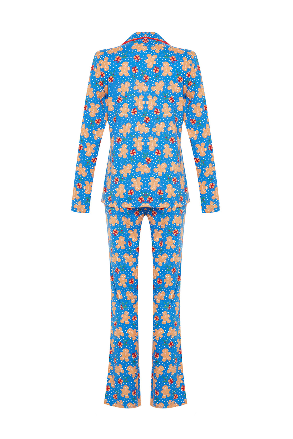 Trendyolmilla Mavi %100 Pamuklu Yılbaşı Temalı Örme Pijama Takımı THMAW22PT1204