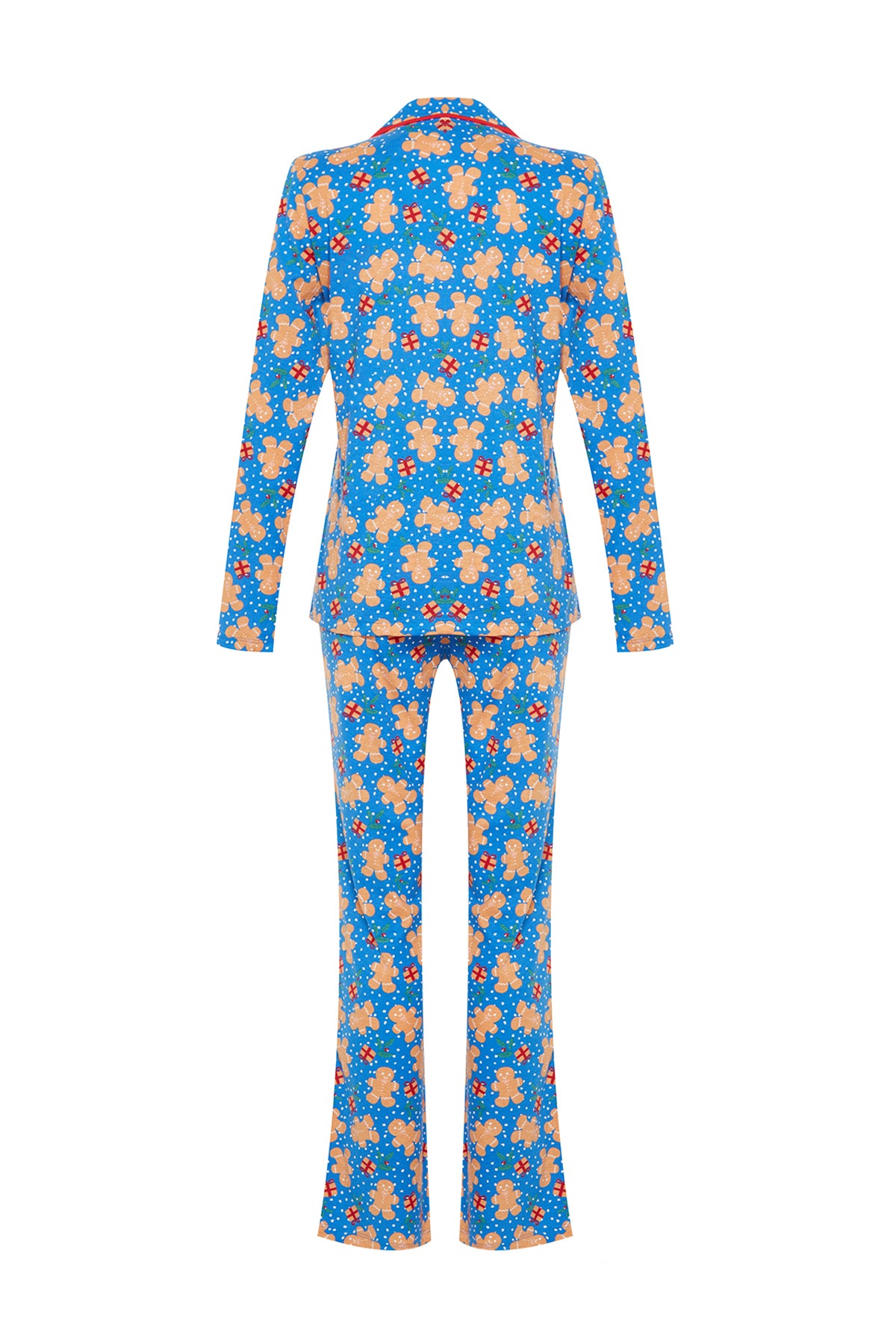 Trendyolmilla Mavi %100 Pamuklu Yılbaşı Temalı Örme Pijama Takımı THMAW22PT1204