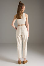 Bej Kalp Nakışlı Yüksek Bel Mom %100 Pamuk Non-Stretch Jeans TWOSS25JE00269