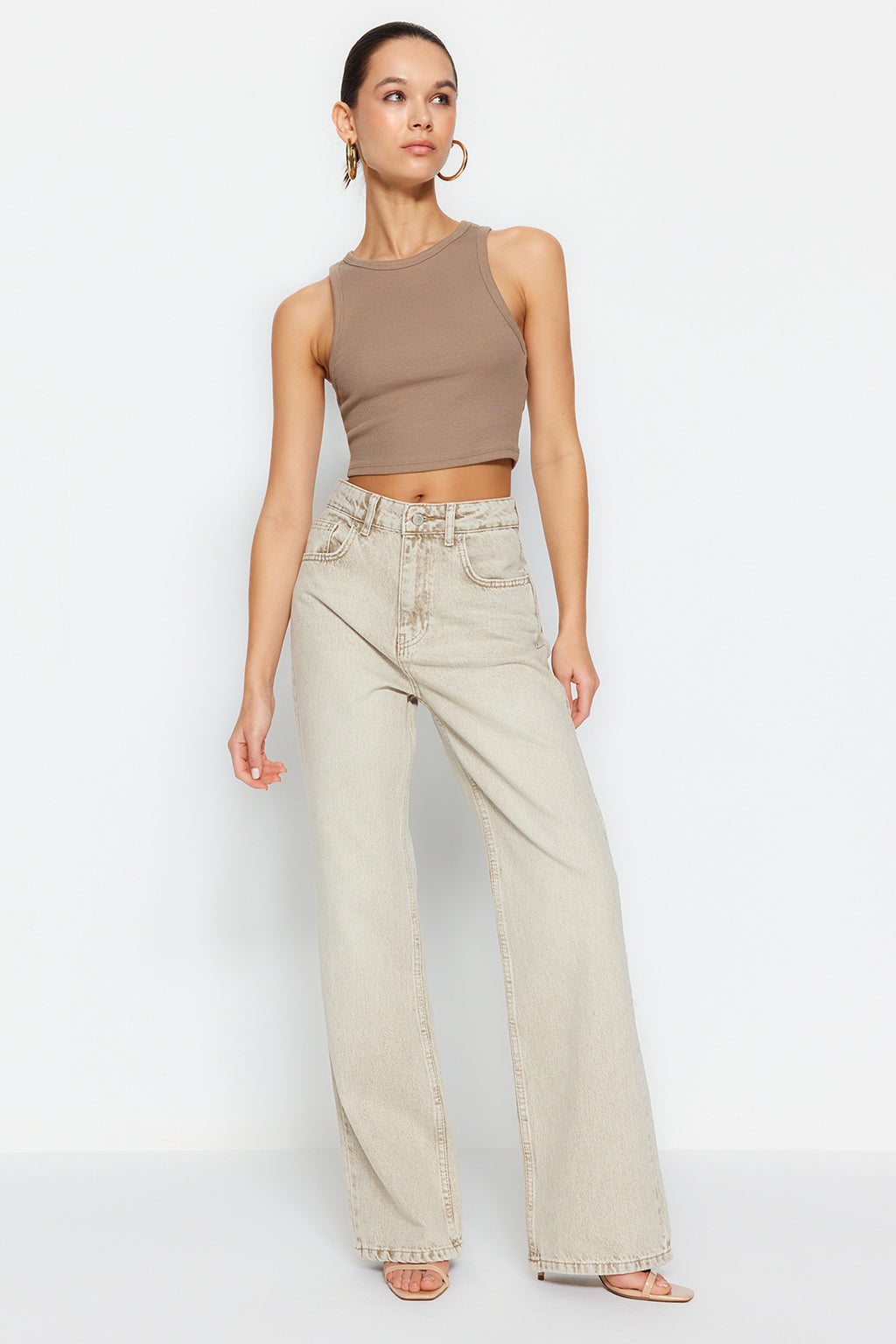 Trendyolmilla Gül Kurusu Normal Bel Wide Leg Jeans TWOSS24JE00011