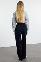 Trendyolmilla Lacivert Wide Leg/Rahat Kesim Yüksek Bel Esnek Pantolon TWOSS23PL00129