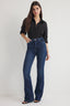 Trendyolmilla Koyu Mavi Yüksek Bel Comfort/Esnek Flare İspanyol Paça Jeans TWOSS25JE00110