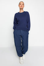 Trendyolmilla Lila Relaxed/Rahat Kalıp Basic Reglan Kol Bisiklet Yaka Örme Sweatshirt TWOAW24SW00104
