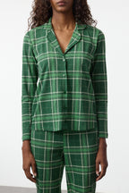 Trendyolmilla Gri %100 Pamuklu Ekoseli Örme Pijama Takımı THMAW20PT0266