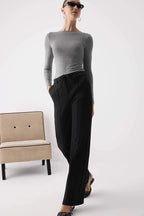Trendyolmilla Wardrobe Essentials Siyah Bağcıklı Kışlık Tuşeli Rahat Kumaş Geniş Paça Pantolon | TWOAW26PL00012