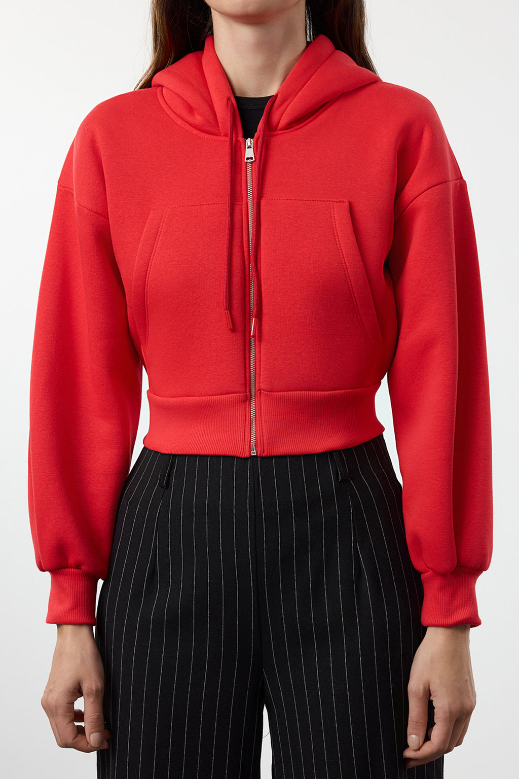 Trendyolmilla Gri Melanj Regular/Normal Kalıp Kapüşonlu Kalın içi Polarlı Örme Sweatshirt TWOAW25SW00068