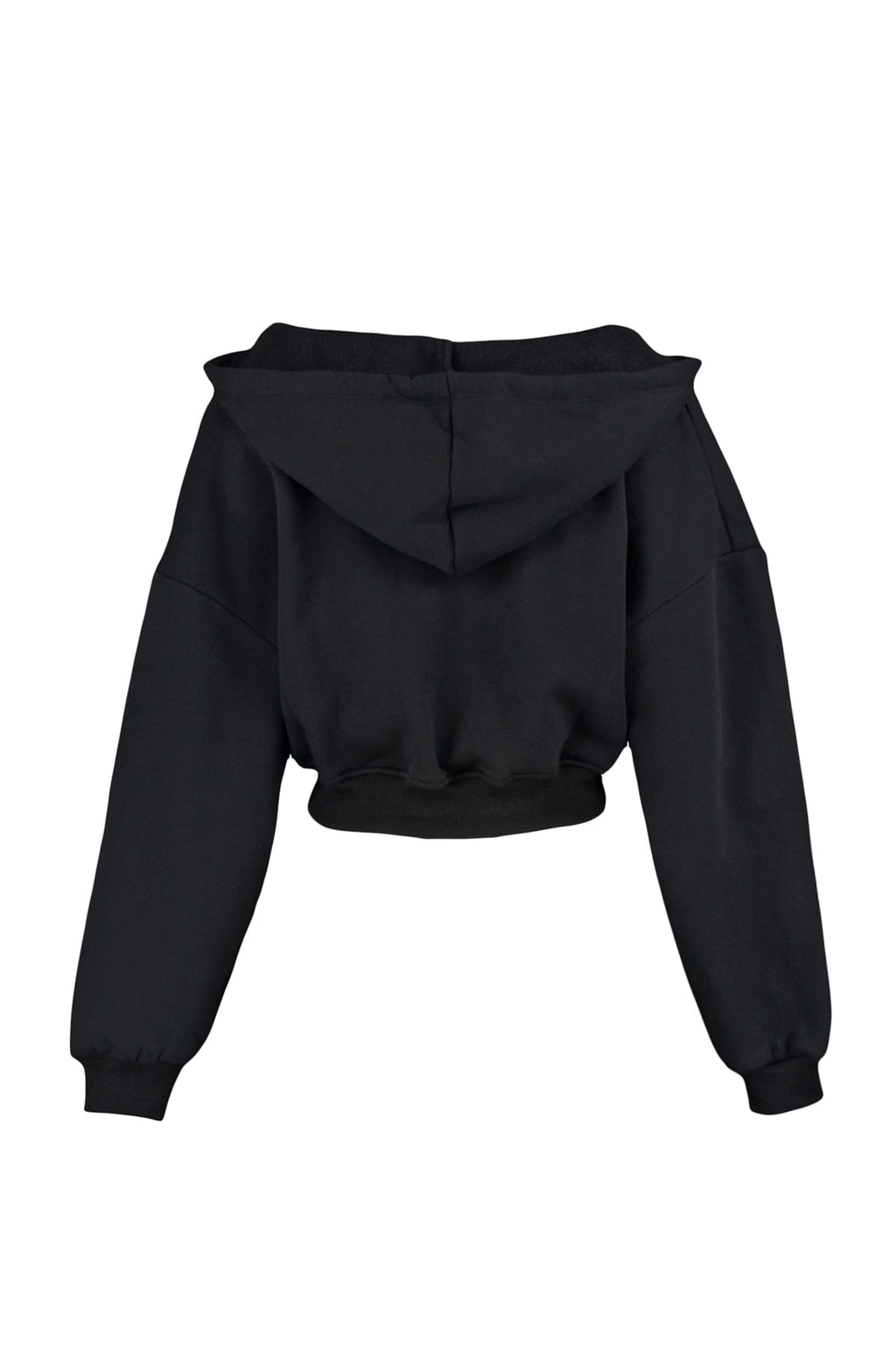 Trendyolmilla Siyah Kalın İçi Polarlı Kapüşonlu V Yaka Rahat Kesim Crop Örme Sweatshirt TWOAW23SW00096