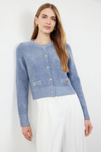 Trendyolmilla Gri Crop Premium İplik/Özel İplik Cep Detaylı Triko Hırka TWOAW24HI00051
