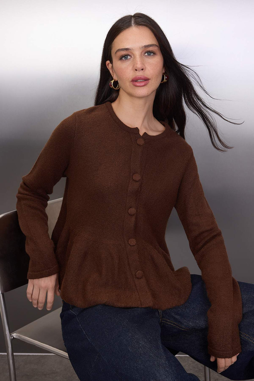 Trendyolmilla Bordo Bisiklet Yaka Etek Ucu Volanlı Triko Hırka TWOAW26HI00232