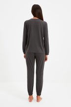 Antrasit %100 Pamuklu Gömlek-Jogger Örme Pijama Takımı THMAW21PT0632