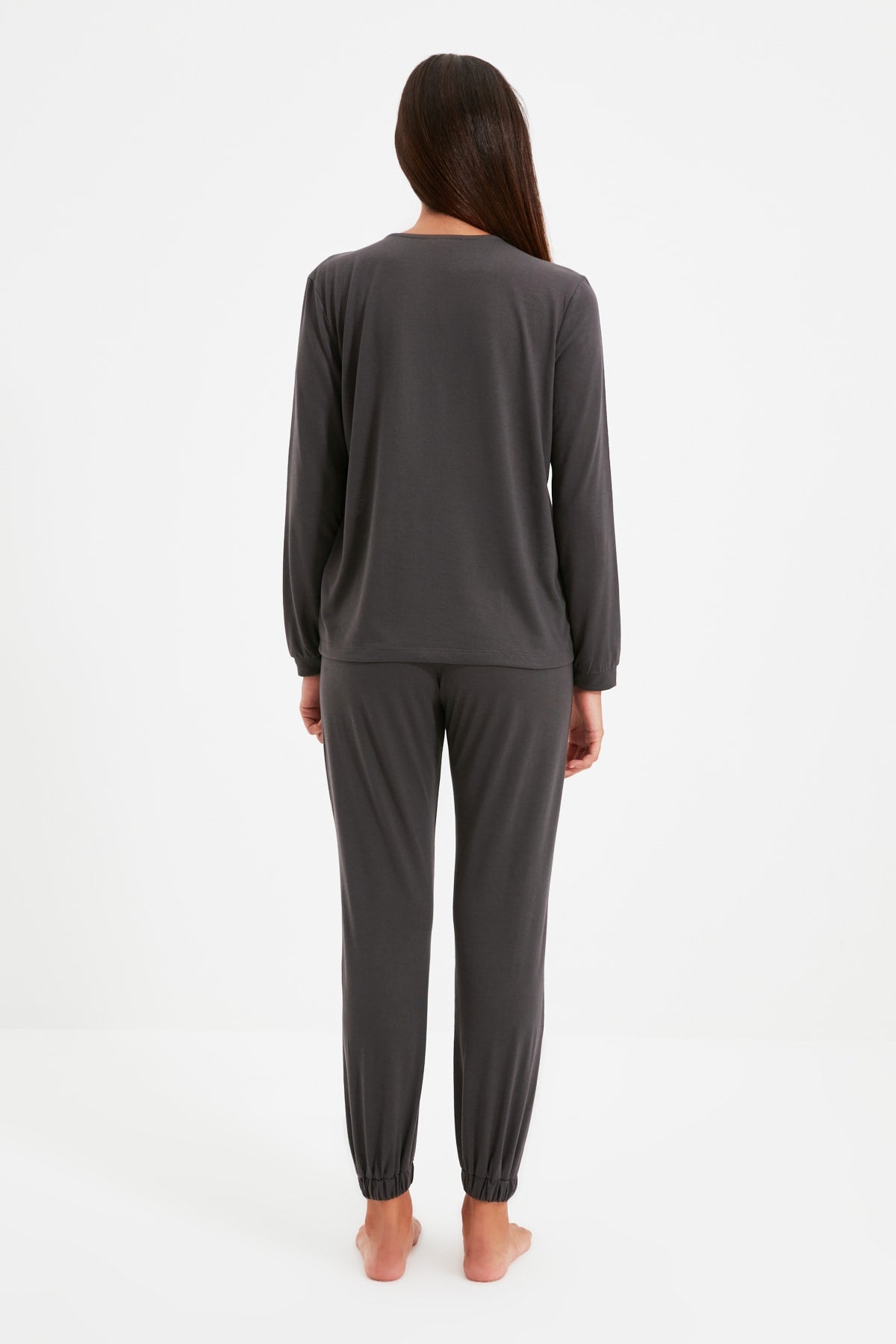 Antrasit %100 Pamuklu Gömlek-Jogger Örme Pijama Takımı THMAW21PT0632