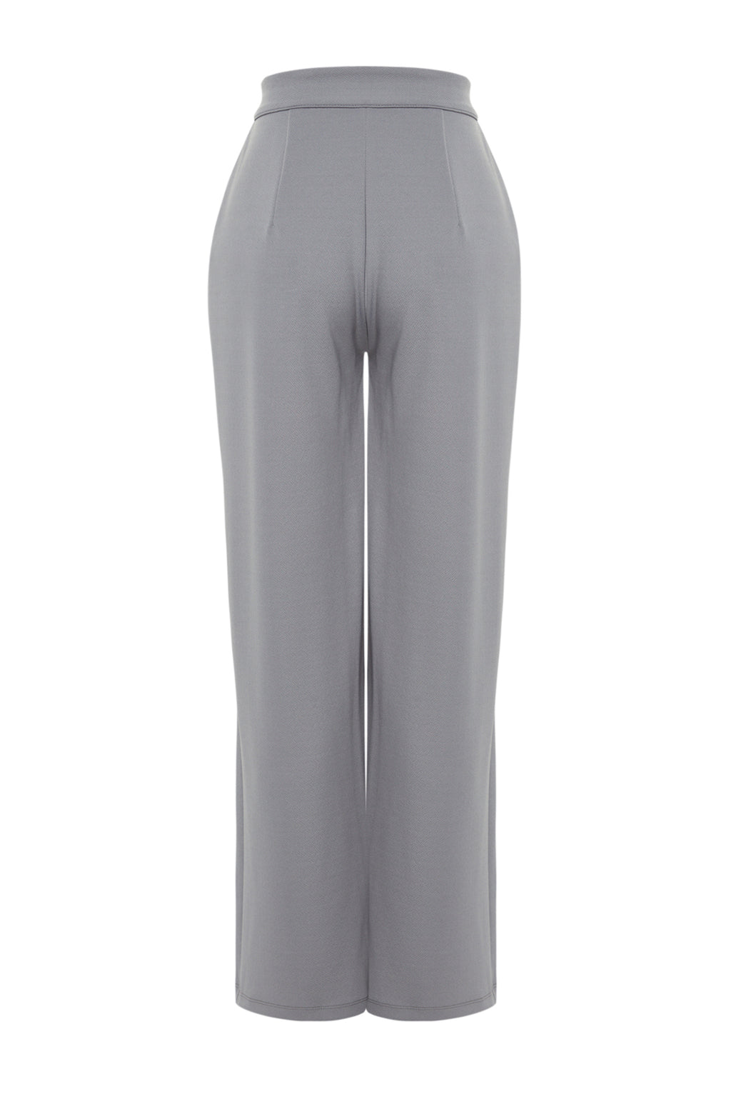 Trendyolmilla Yunus Gri Cırt Cırt Kapamalı Yüksek Bel Pileli Wide Leg/Geniş Kesim Örme Pantolon TWOAW24PL00177