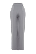 Trendyolmilla Yunus Gri Cırt Cırt Kapamalı Yüksek Bel Pileli Wide Leg/Geniş Kesim Örme Pantolon TWOAW24PL00177