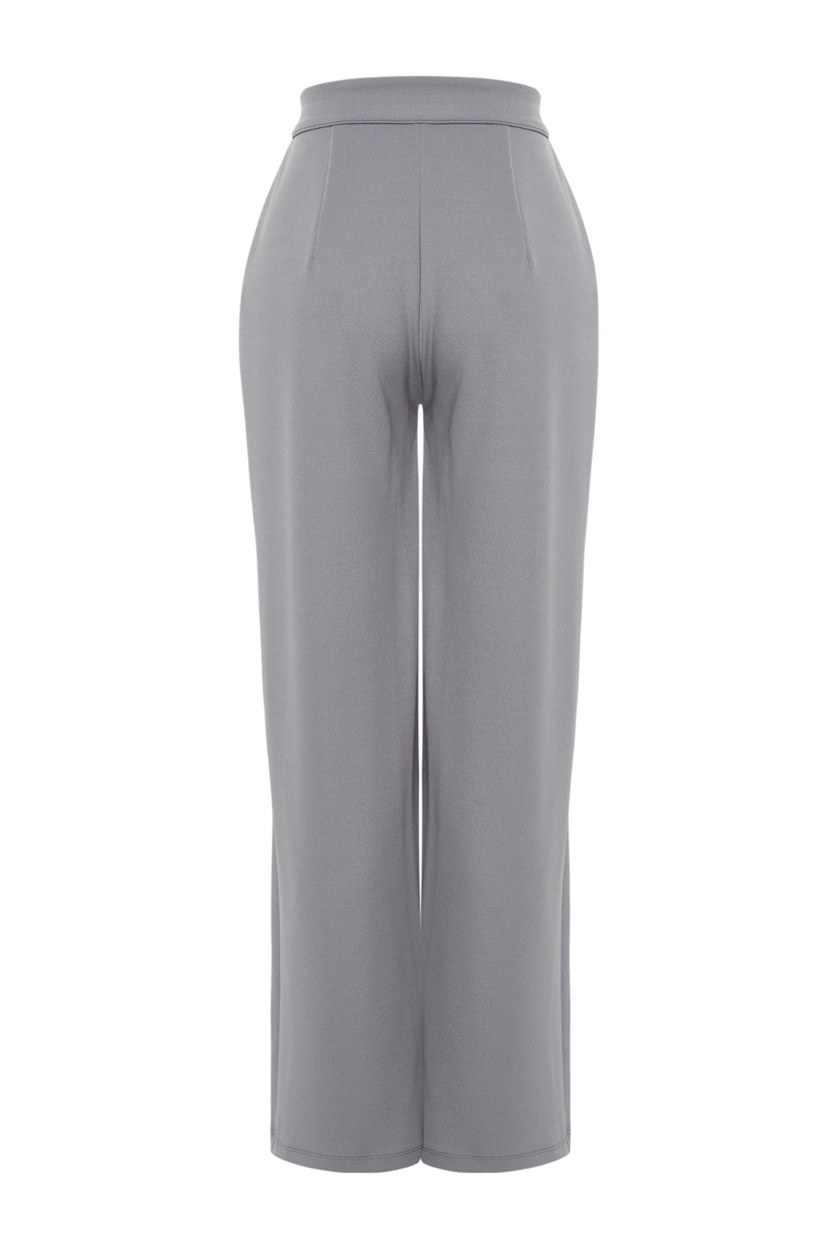 Trendyolmilla Yunus Gri Cırt Cırt Kapamalı Yüksek Bel Pileli Wide Leg/Geniş Kesim Örme Pantolon TWOAW24PL00177