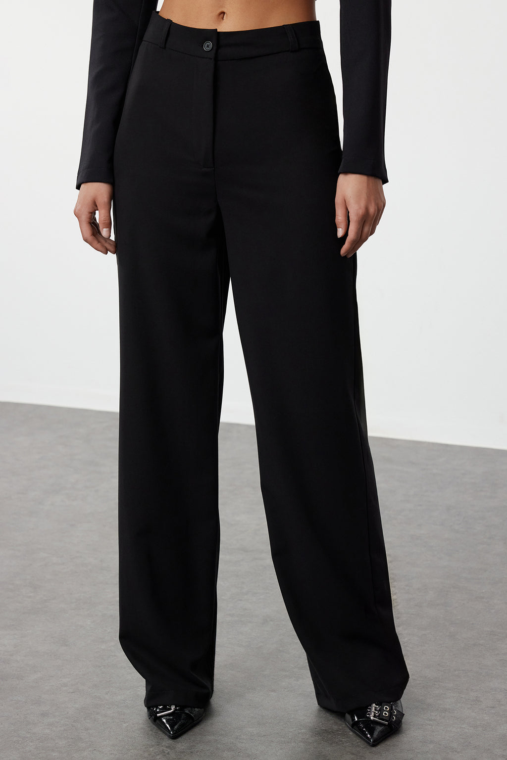 Trendyolmilla Gül Kurusu Wide Leg/Geniş Paça Yüksek Bel Dokuma Pantolon TWOSS23PL00314